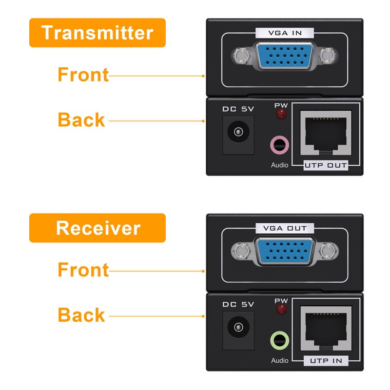 MOERISICAL مويريسكال مكرر فيديو VGA Cat5e Cat6 على كابل إيثرنت 300 قدم، يصل إلى 100م، مرسل + مستقبل - Image 4